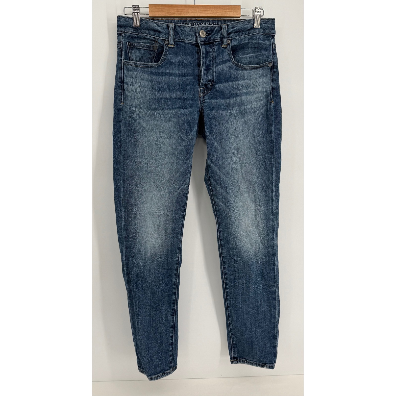 American Eagle Women's Boy Jean Stretch Med Wash Relaxed Mid Rise Blue Sz 6